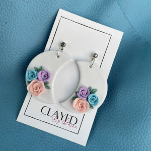 Pastel Roses Moon Earrings