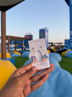 Pastel Roses Moon Earrings