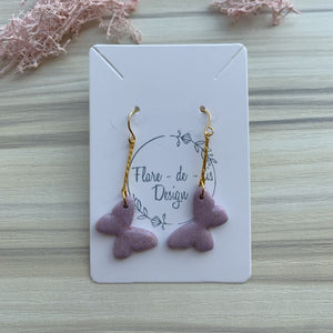 Butterfly in purple-gold drop earrings