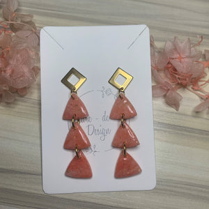 Triple square in coral earrings