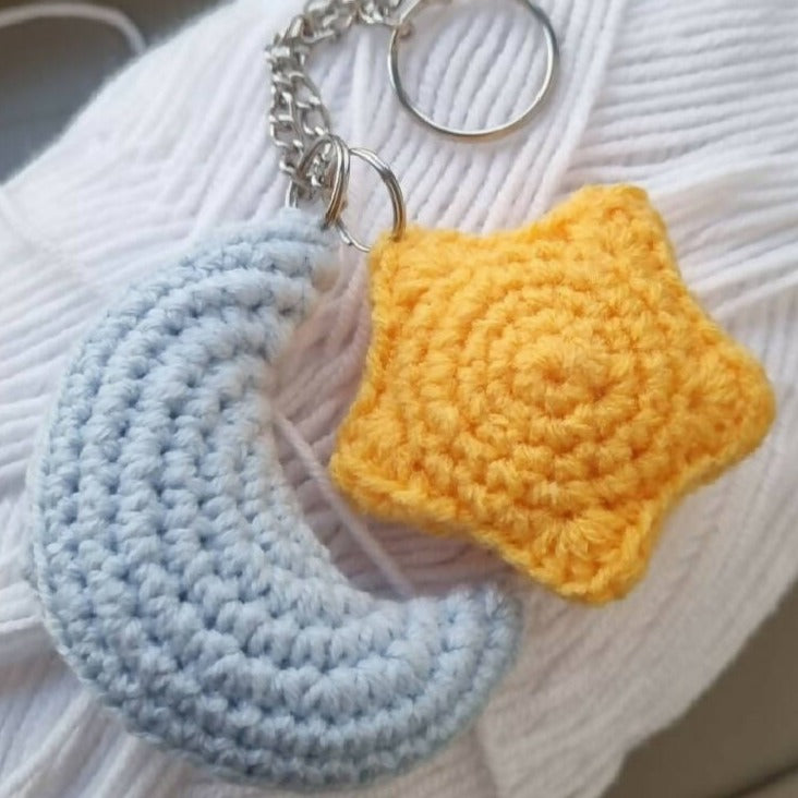 Crochet Moon & Star Combo Keychain