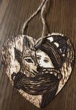 Handmade Pyrography “Wood Burned” And Carved Heart Shaped Artwork