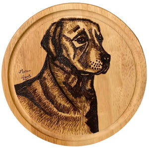 Handmade Pyrography (Wood Burned) & Carved Dog Portrait