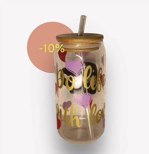 Glass Bottle with Straw and Bamboo Lid