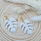 White Gloss Monstera Leaf Earrings