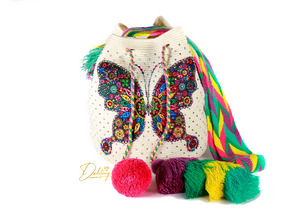 Butterfly handmade crocheted bag decorated with luxury cristals