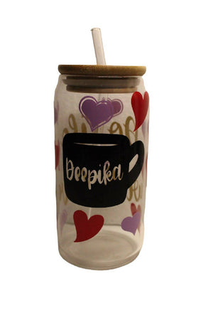 Glass Bottle with Straw and Bamboo Lid