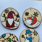 Christmas ornaments set of 5/ wood burned coasters/ ornaments