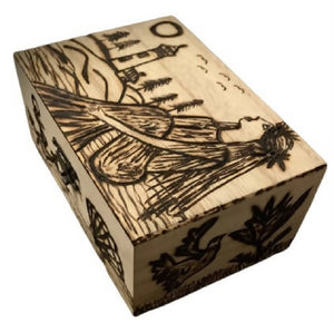 Handmade Pyrography (Wood Burned) And Carved Box. “Marine Box”